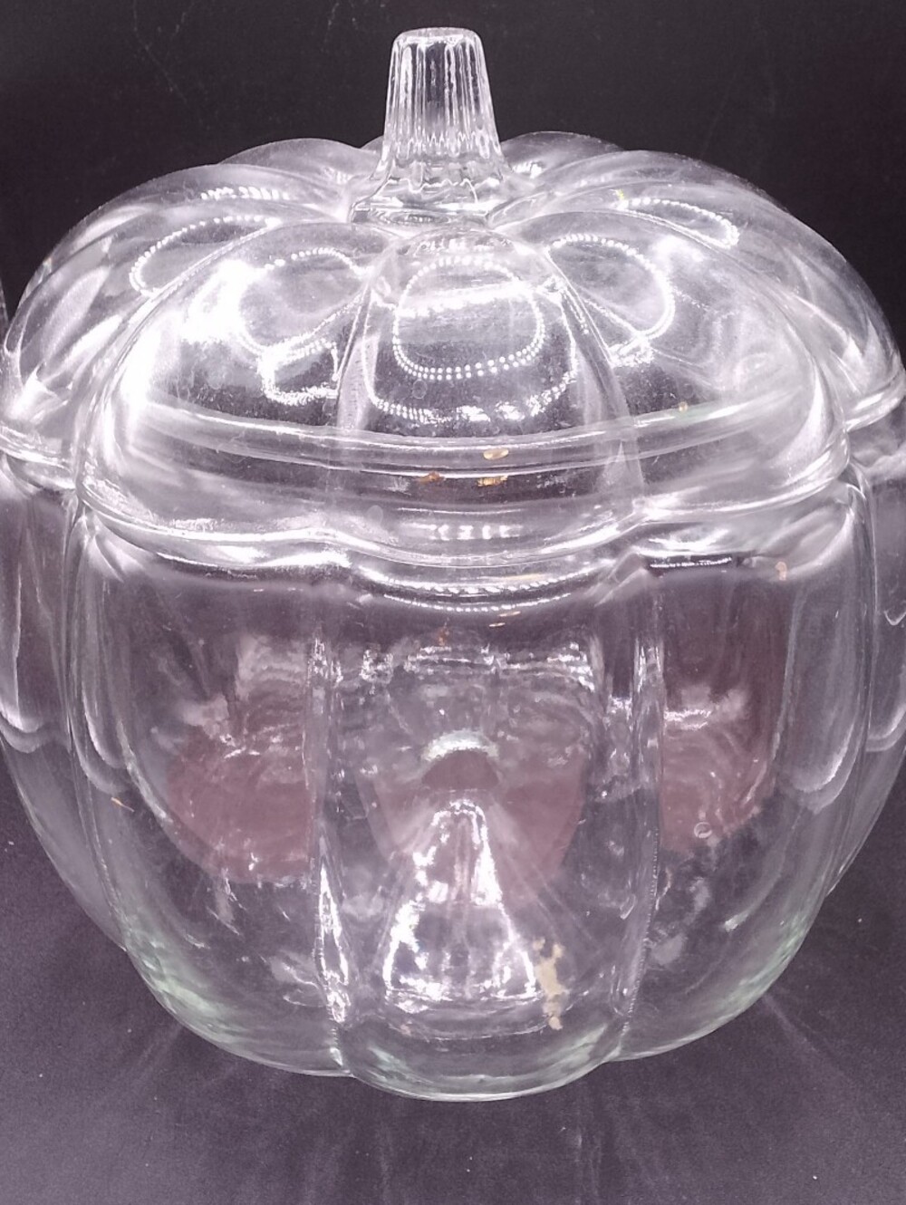 Vintage Clear Glass Pumpkin Cookie Jar Candy Dish with Lid 7” Tall Fall
